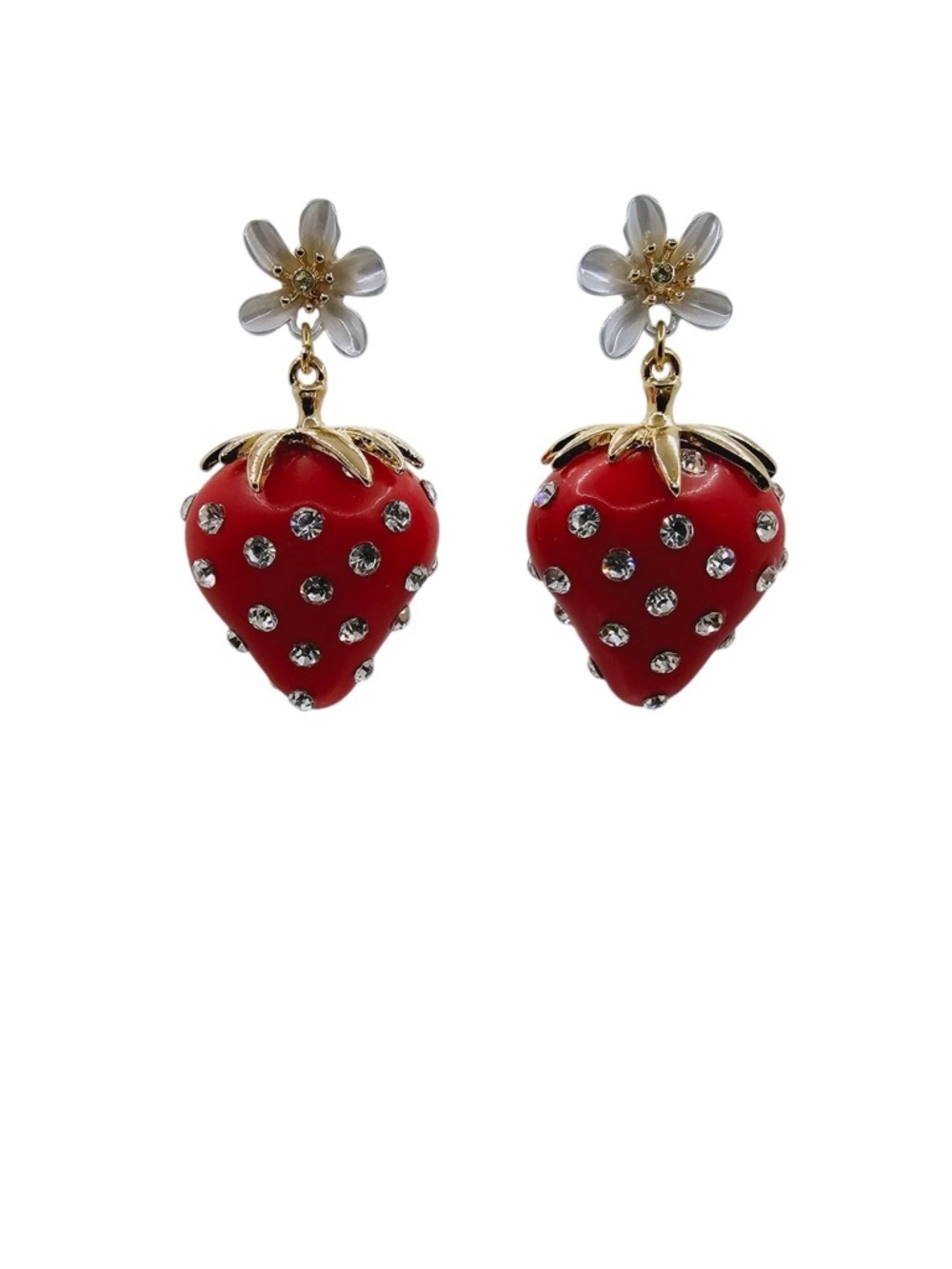 Betsey Johnson Red Strawberry Drop Earrings with Crystal Accents